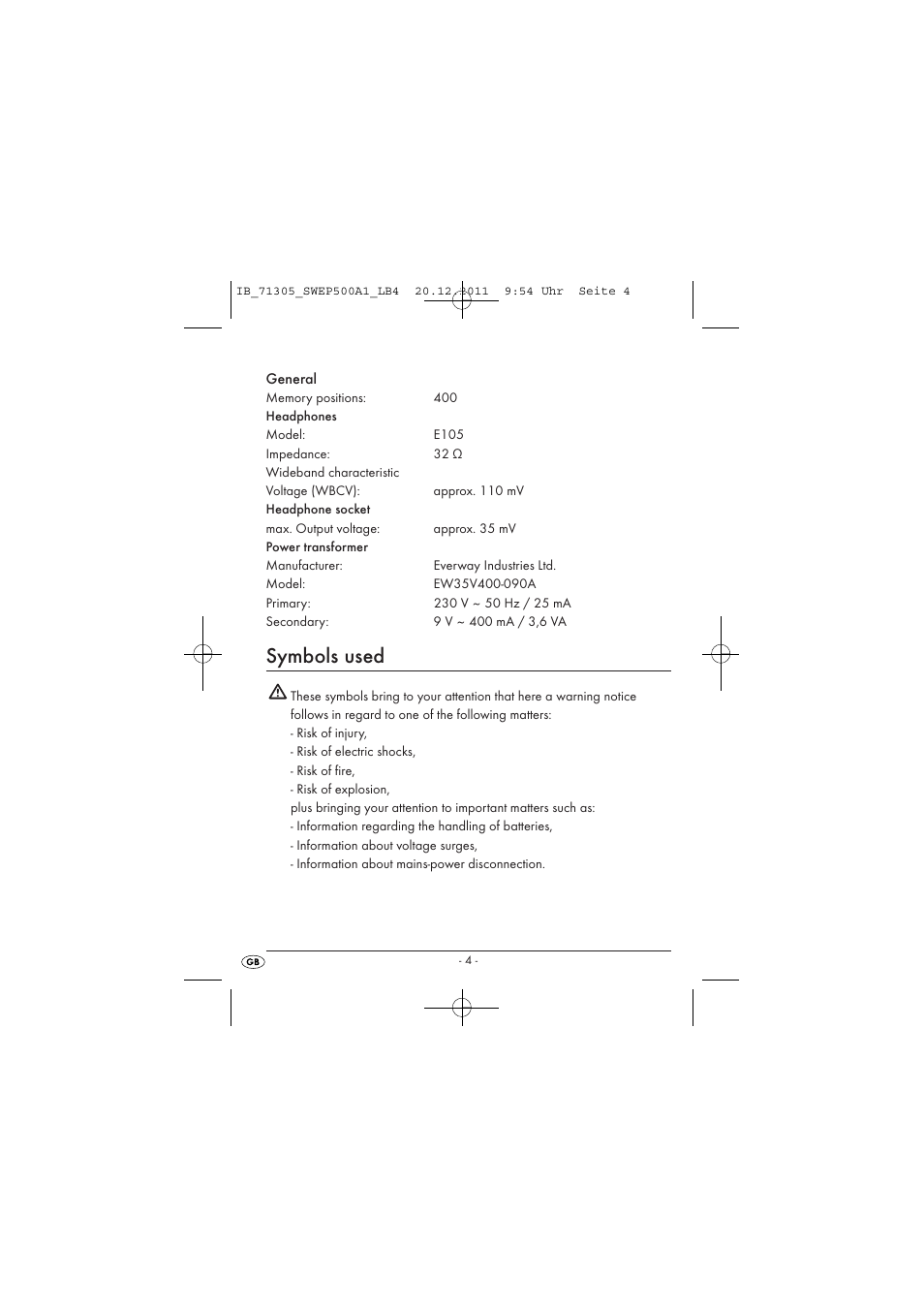 Symbols used | Silvercrest SWEP 500 A1 User Manual | Page 6 / 226