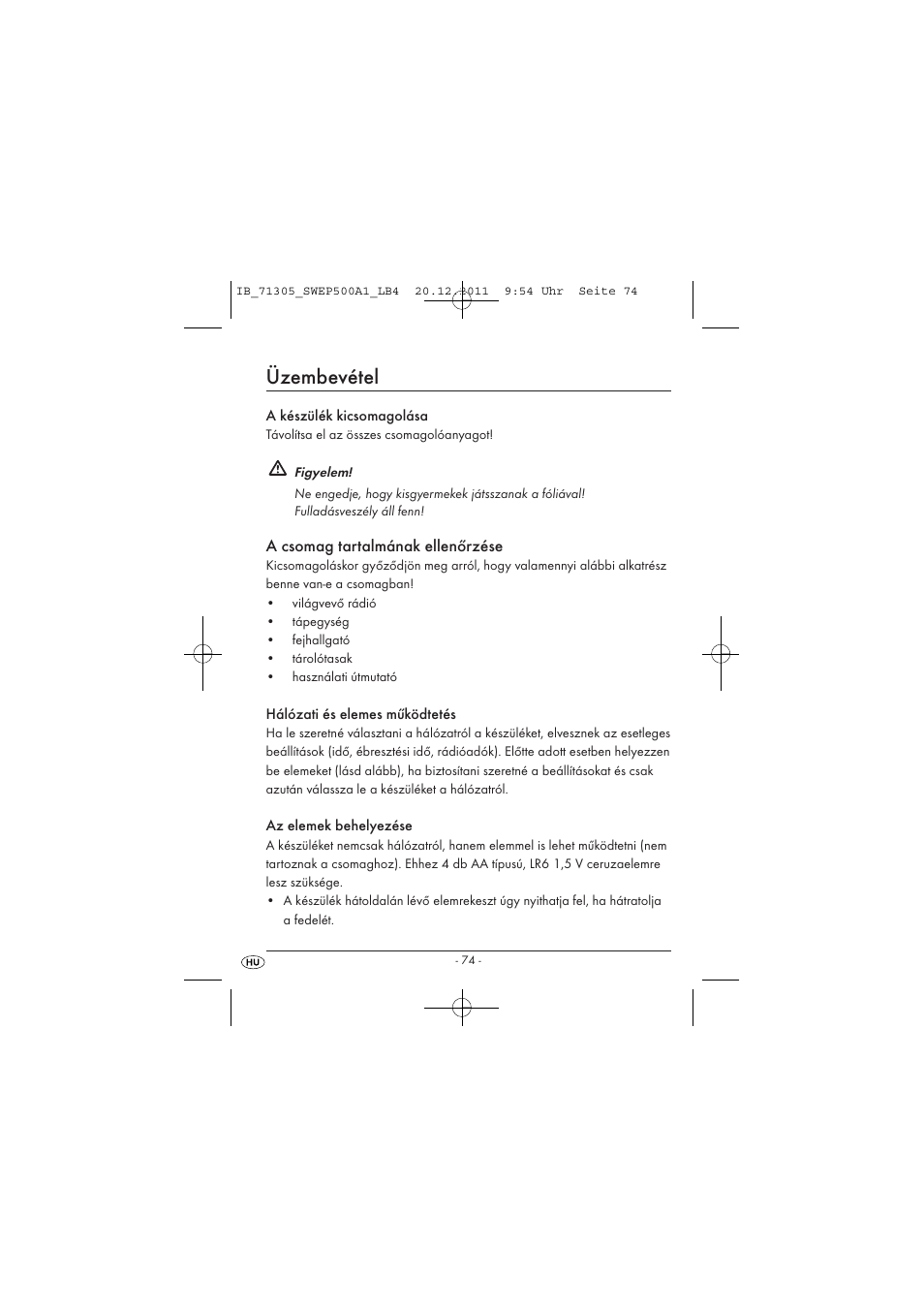 Üzembevétel, A csomag tartalmának ellenőrzése | Silvercrest SWEP 500 A1 User Manual | Page 76 / 226