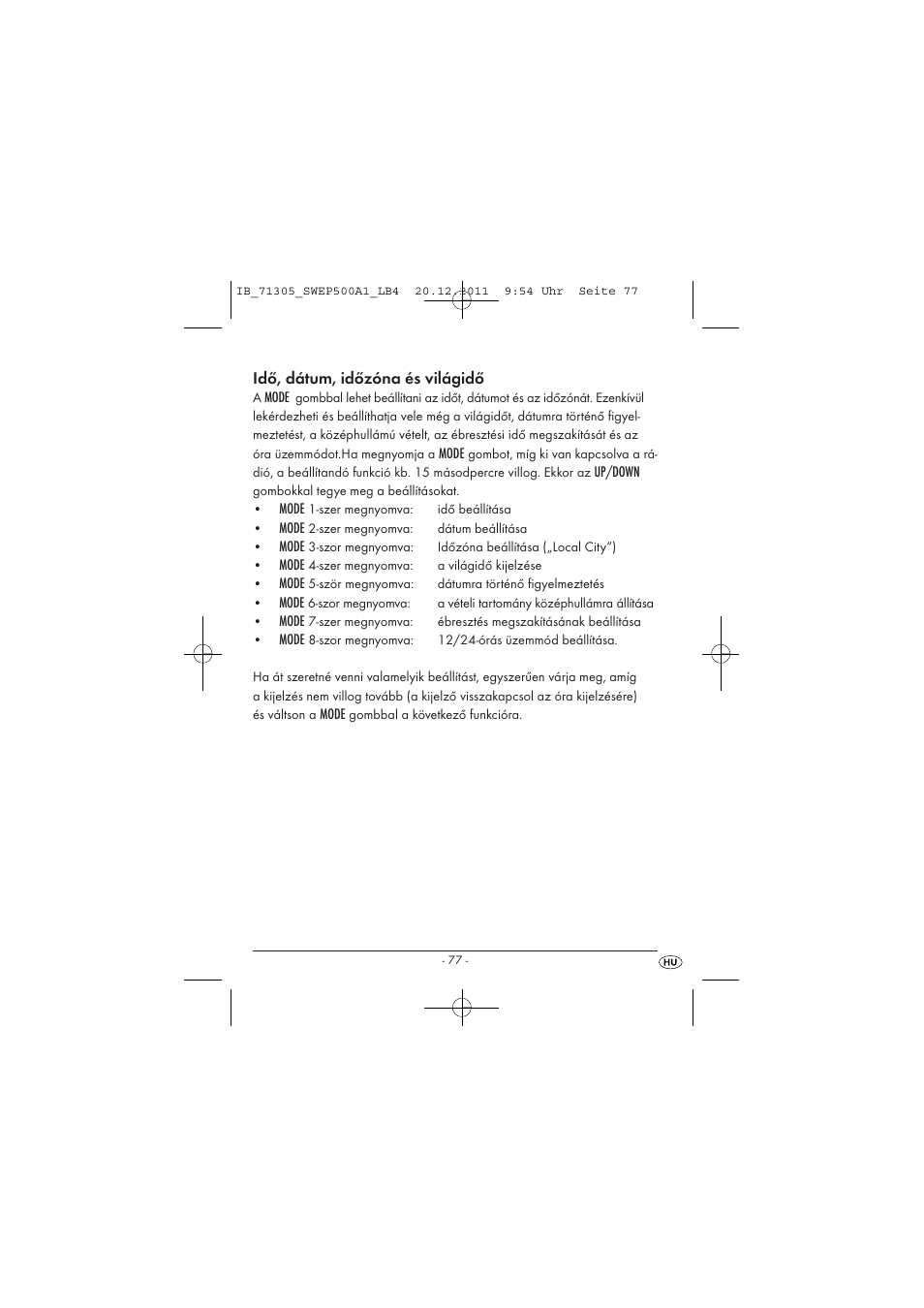 Idő, dátum, időzóna és világidő | Silvercrest SWEP 500 A1 User Manual | Page 79 / 226