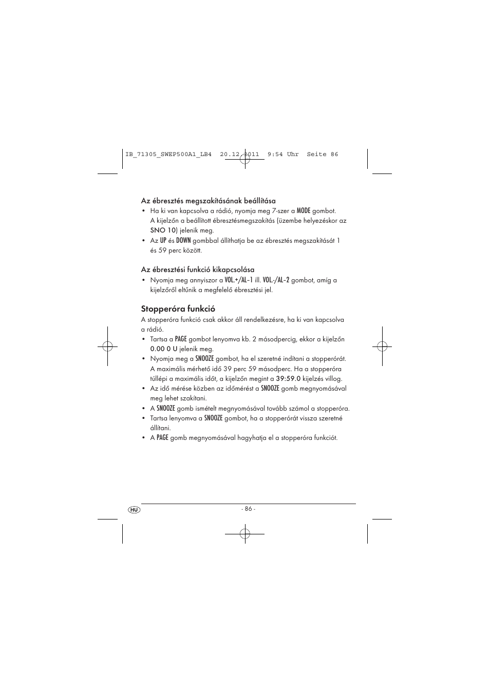 Stopperóra funkció | Silvercrest SWEP 500 A1 User Manual | Page 88 / 226