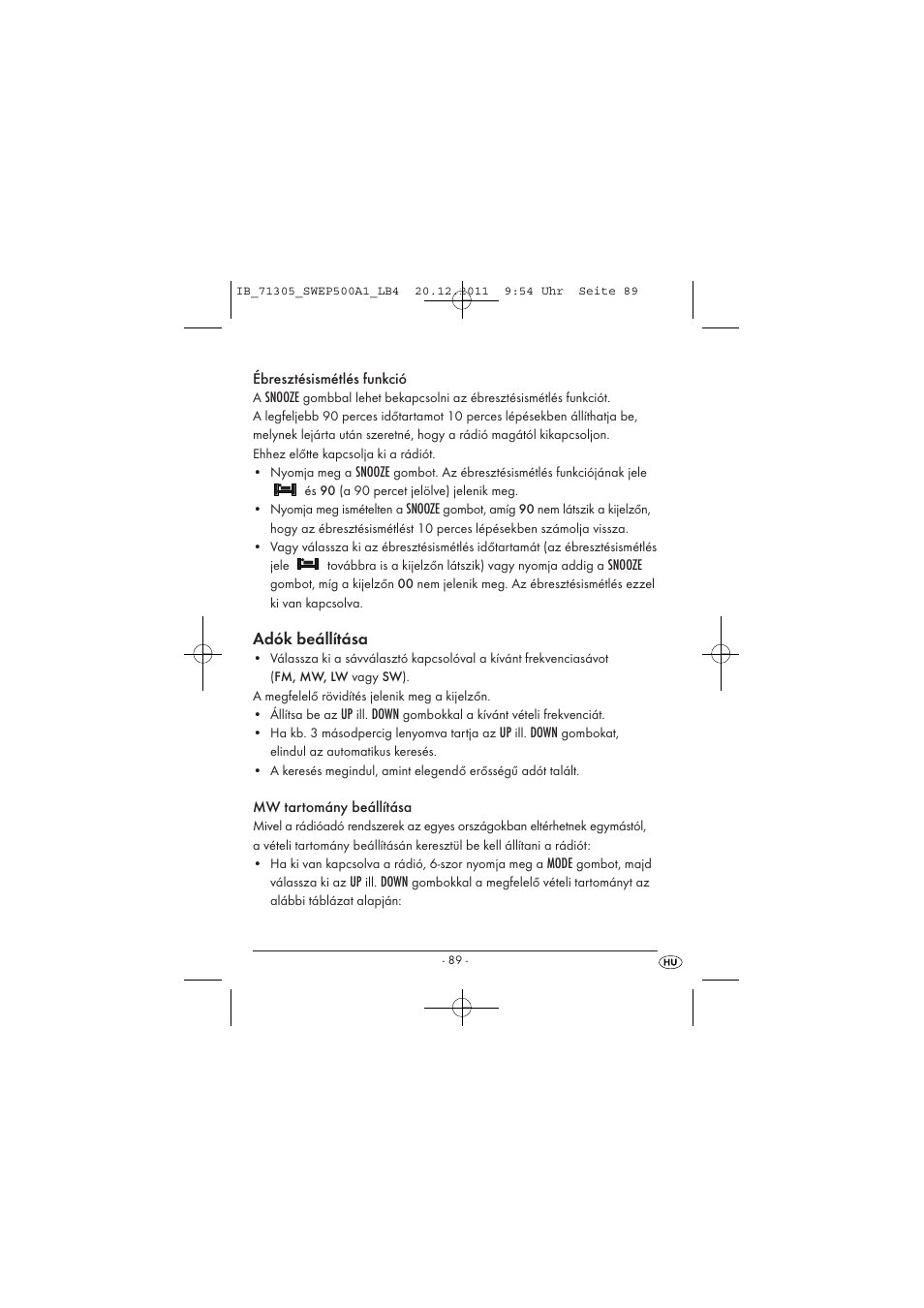 Adók beállítása | Silvercrest SWEP 500 A1 User Manual | Page 91 / 226