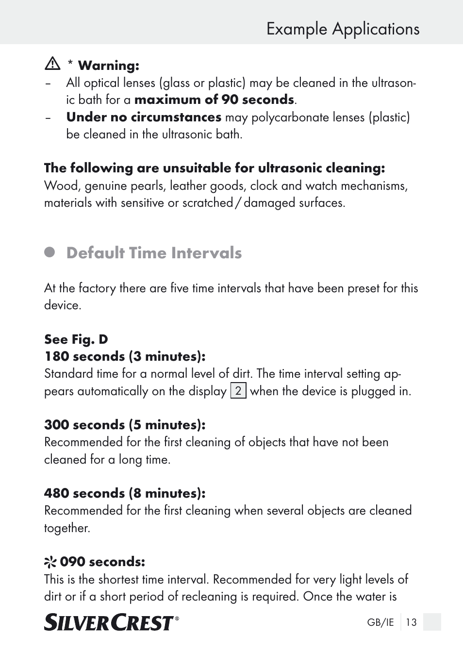 Example applications, Default time intervals | Silvercrest SUR 46 A1 User Manual | Page 13 / 25