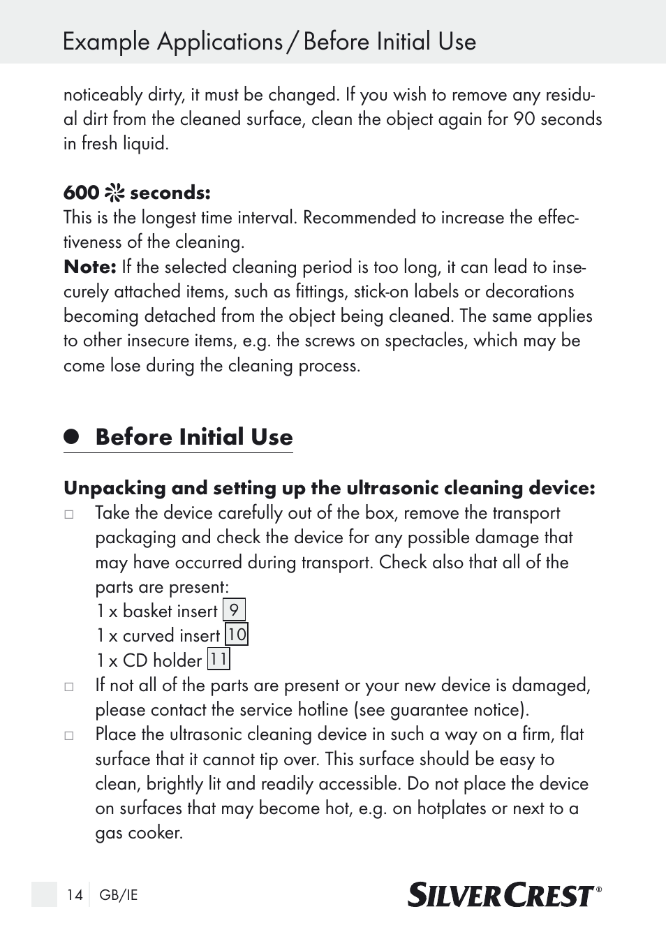 Example applications / before initial use, Before initial use | Silvercrest SUR 46 A1 User Manual | Page 14 / 25