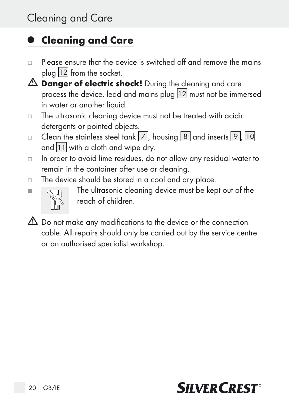 Cleaning and care | Silvercrest SUR 46 A1 User Manual | Page 20 / 25