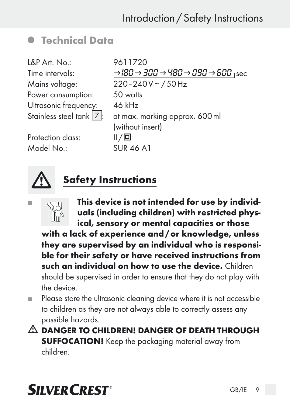 Introduction / safety instructions, Technical data, Safety instructions | Silvercrest SUR 46 A1 User Manual | Page 9 / 25