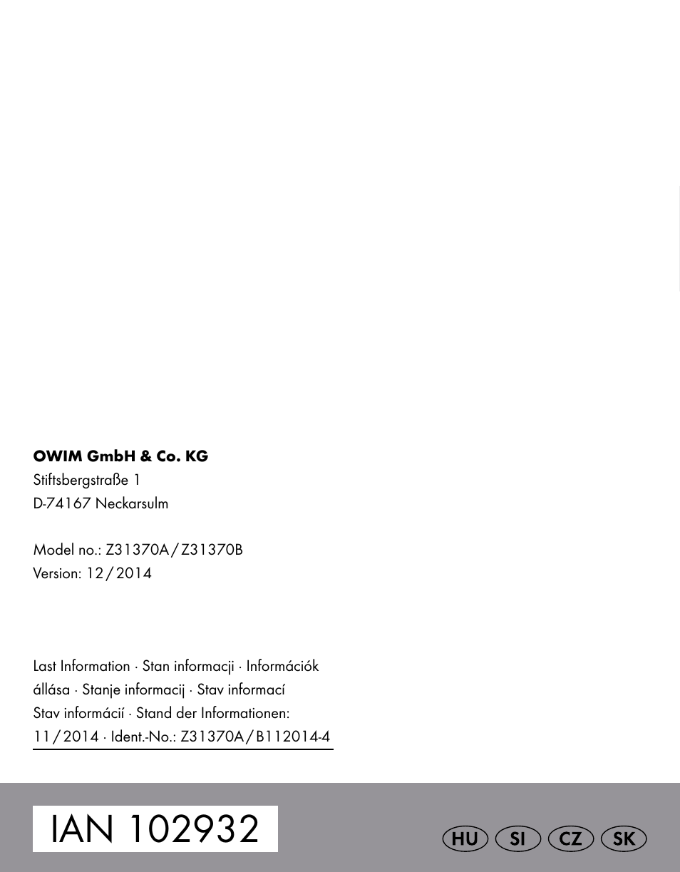 Silvercrest Z31370A/Z31370B User Manual | Page 100 / 100