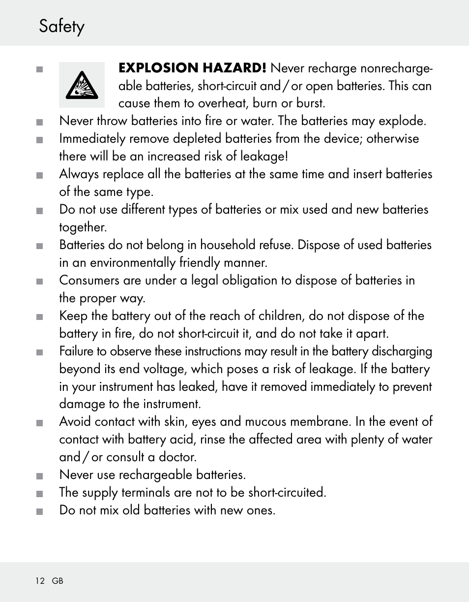 Safety | Silvercrest Z31370A/Z31370B User Manual | Page 12 / 100