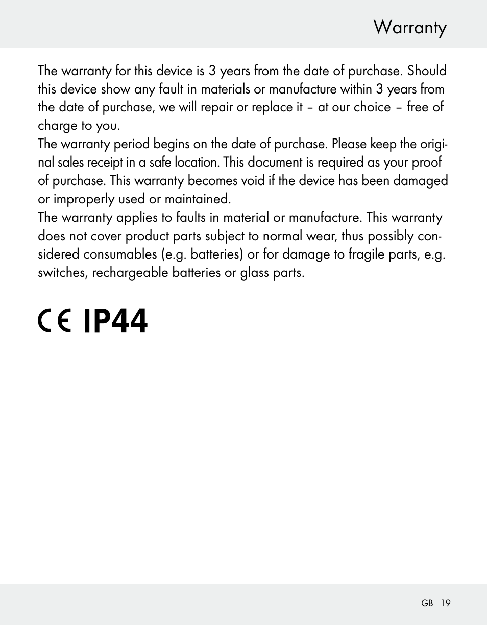 Warranty | Silvercrest Z31370A/Z31370B User Manual | Page 19 / 100