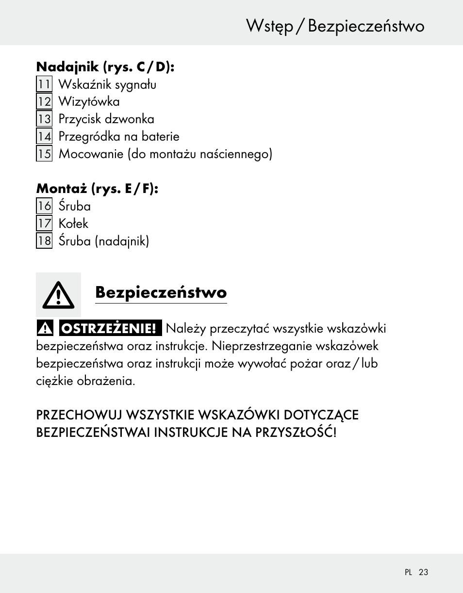 Wstęp / bezpieczeństwo, Bezpieczeństwo | Silvercrest Z31370A/Z31370B User Manual | Page 23 / 100