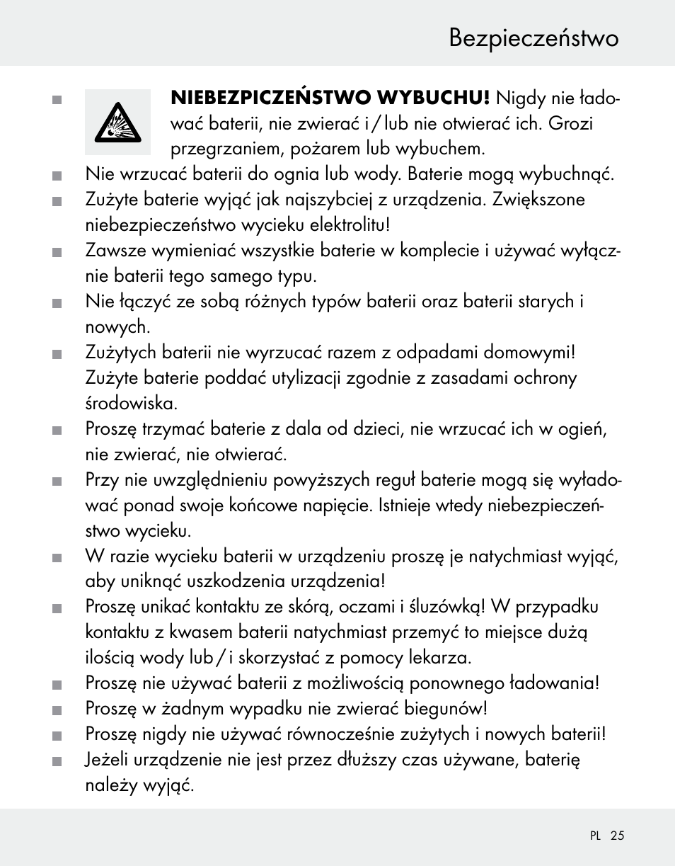Bezpieczeństwo | Silvercrest Z31370A/Z31370B User Manual | Page 25 / 100