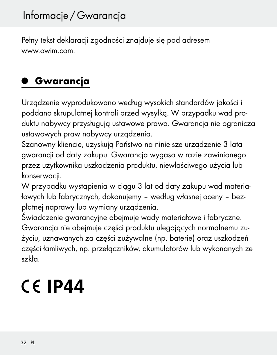 Informacje / gwarancja, Gwarancja | Silvercrest Z31370A/Z31370B User Manual | Page 32 / 100
