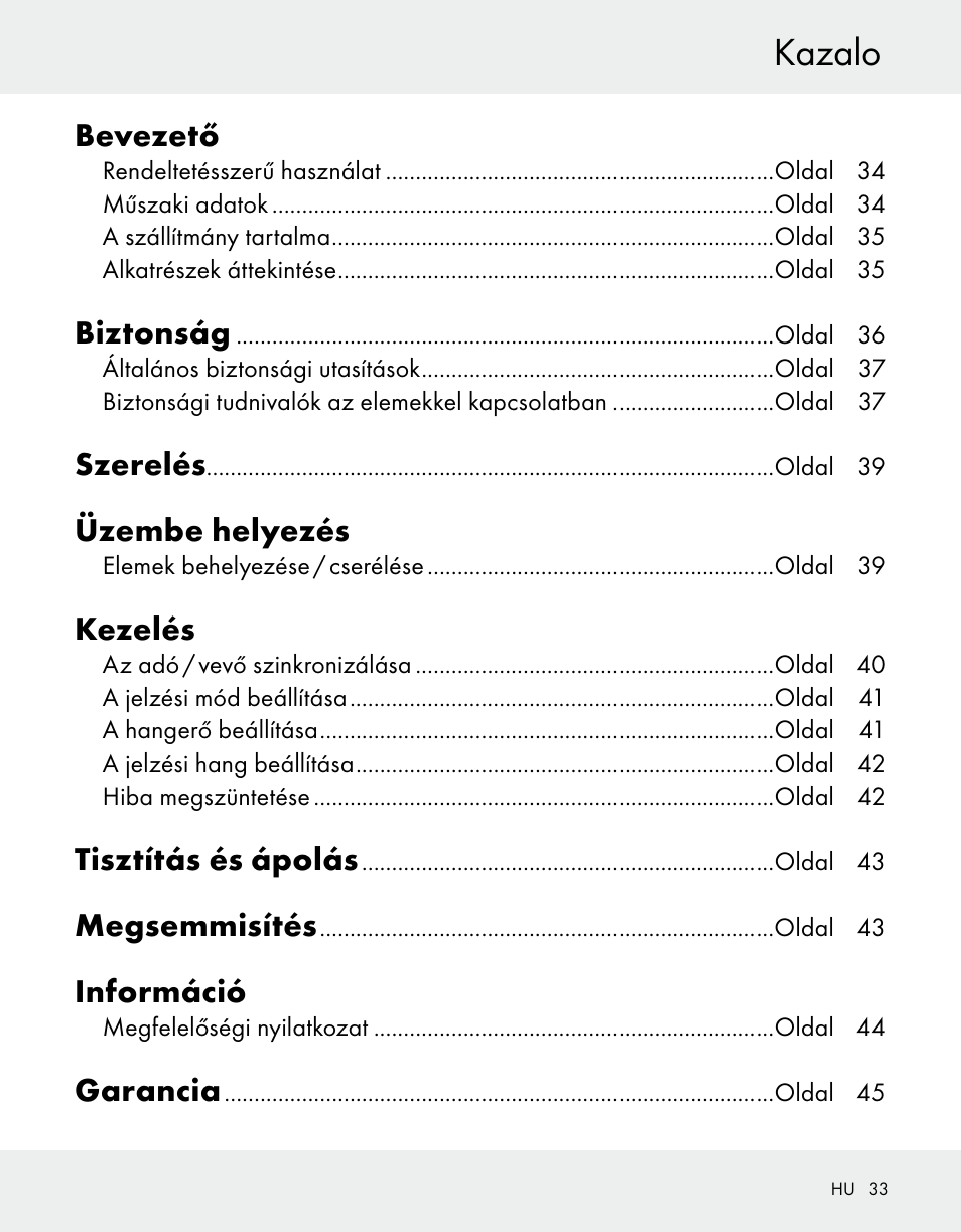 Kazalo | Silvercrest Z31370A/Z31370B User Manual | Page 33 / 100
