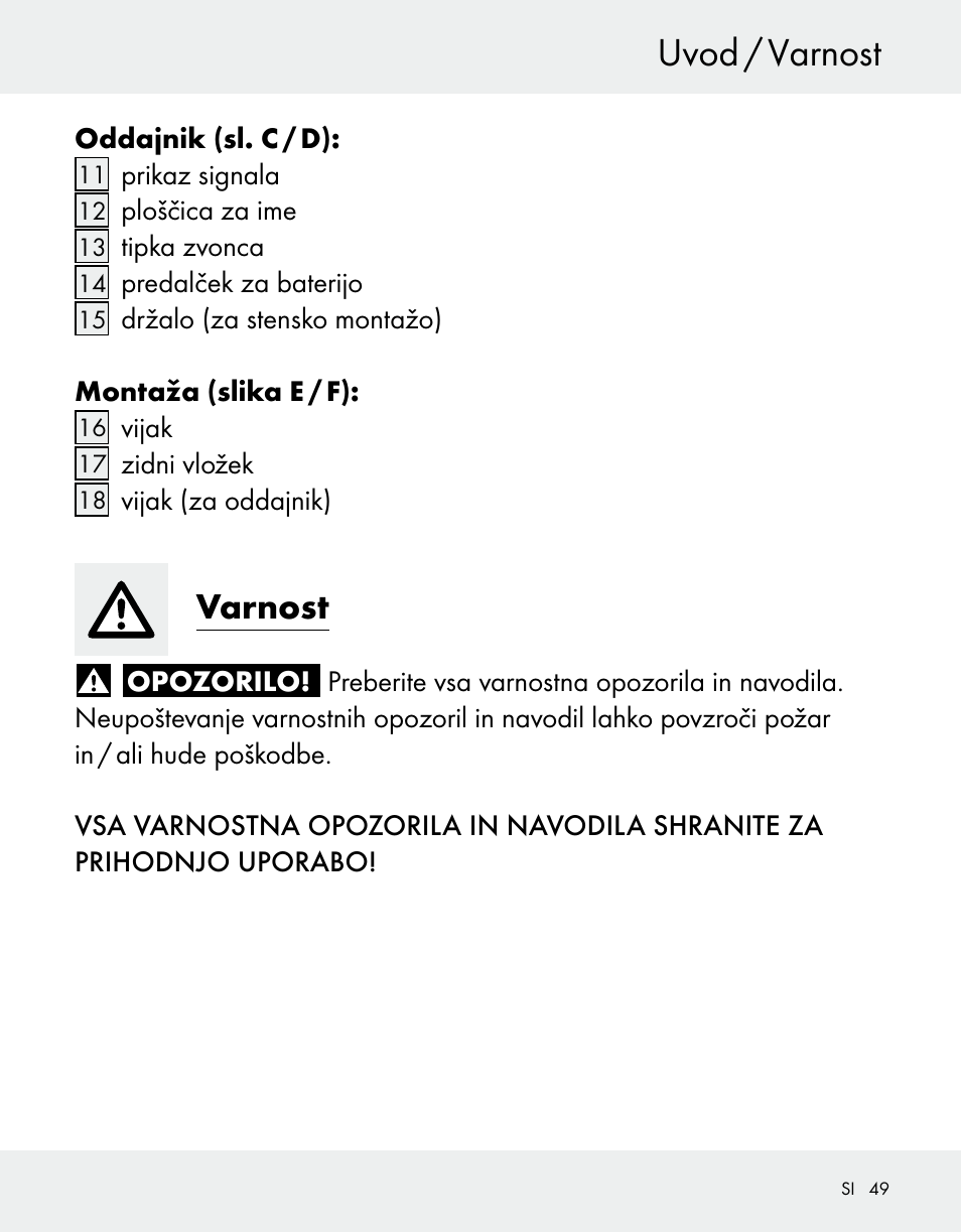 Uvod / varnost, Varnost | Silvercrest Z31370A/Z31370B User Manual | Page 49 / 100