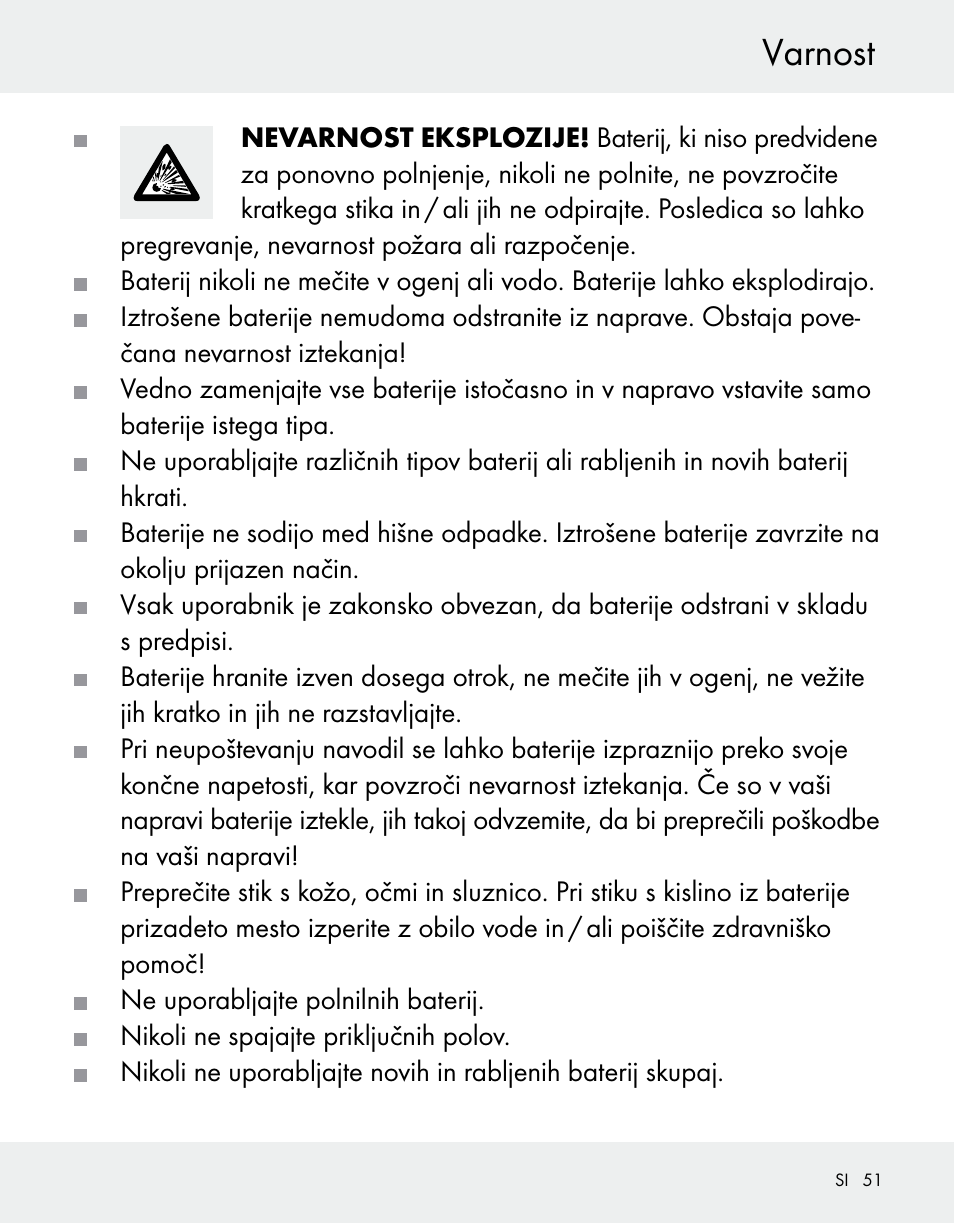 Varnost | Silvercrest Z31370A/Z31370B User Manual | Page 51 / 100