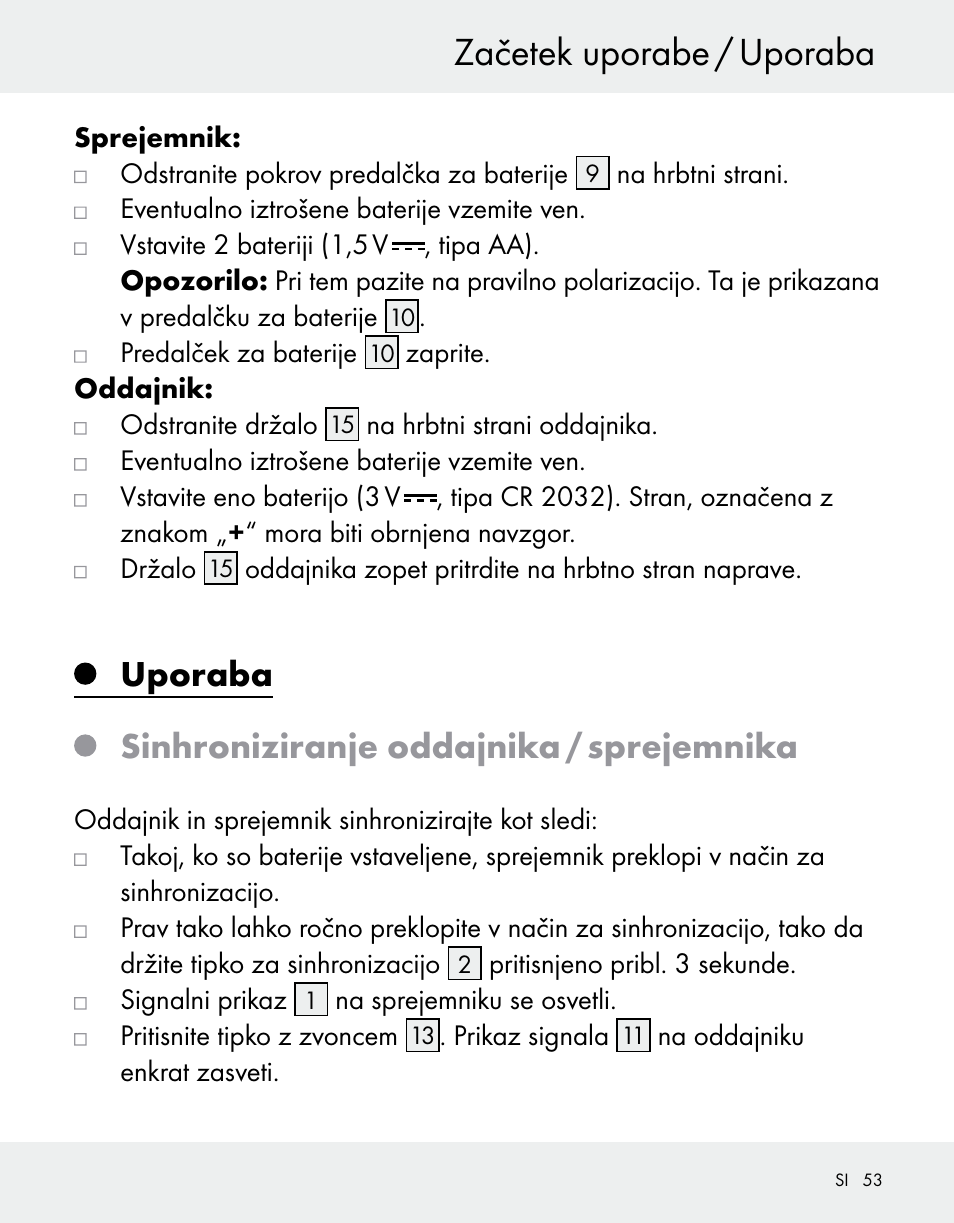 Začetek uporabe / uporaba, Uporaba sinhroniziranje oddajnika / sprejemnika | Silvercrest Z31370A/Z31370B User Manual | Page 53 / 100