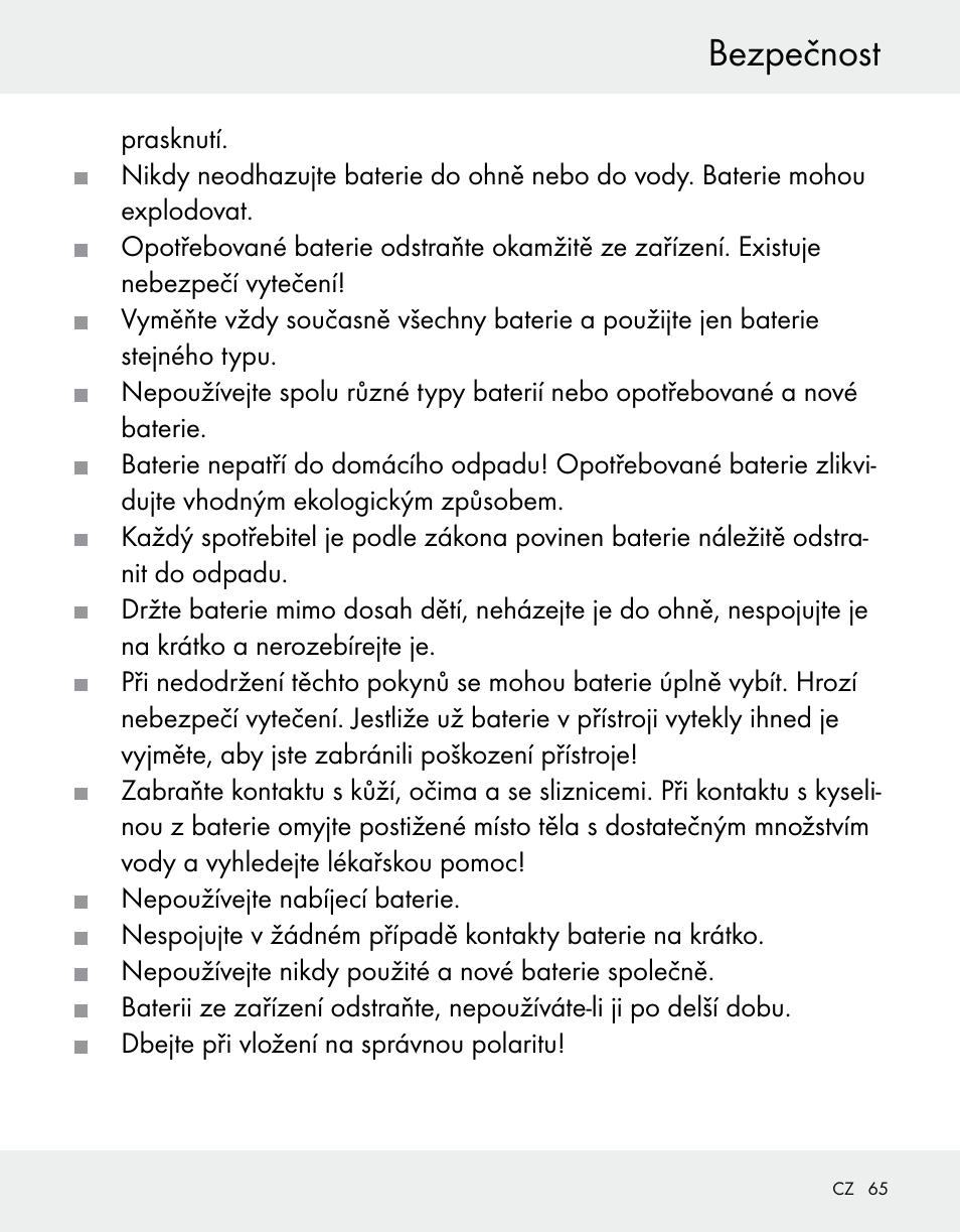 Bezpečnost | Silvercrest Z31370A/Z31370B User Manual | Page 65 / 100