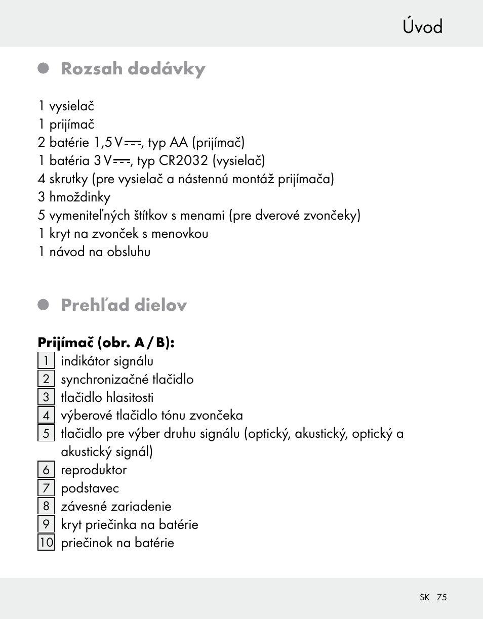 Úvod, Rozsah dodávky, Prehľad dielov | Silvercrest Z31370A/Z31370B User Manual | Page 75 / 100