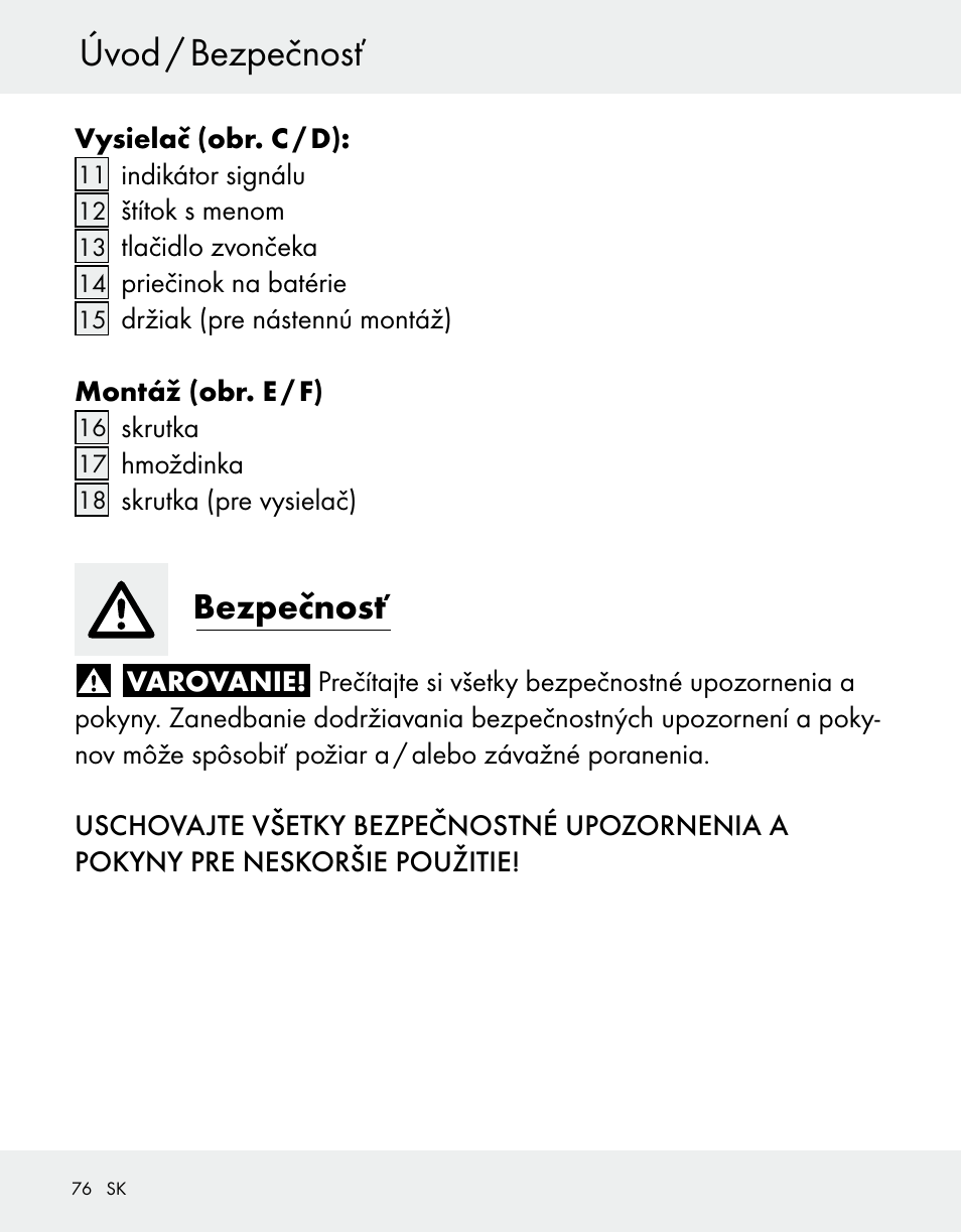 Úvod / bezpečnosť, Bezpečnosť | Silvercrest Z31370A/Z31370B User Manual | Page 76 / 100