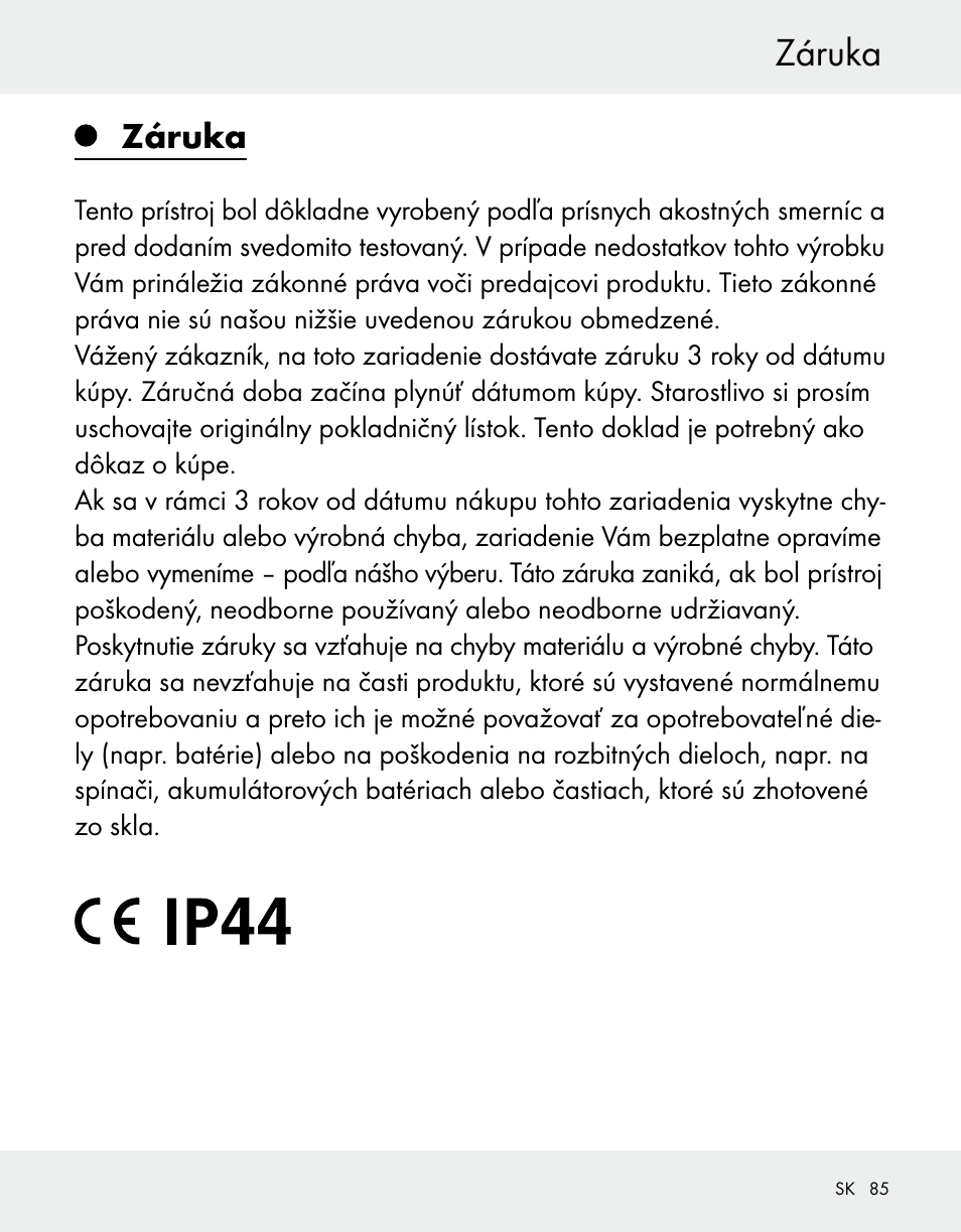 Záruka | Silvercrest Z31370A/Z31370B User Manual | Page 85 / 100
