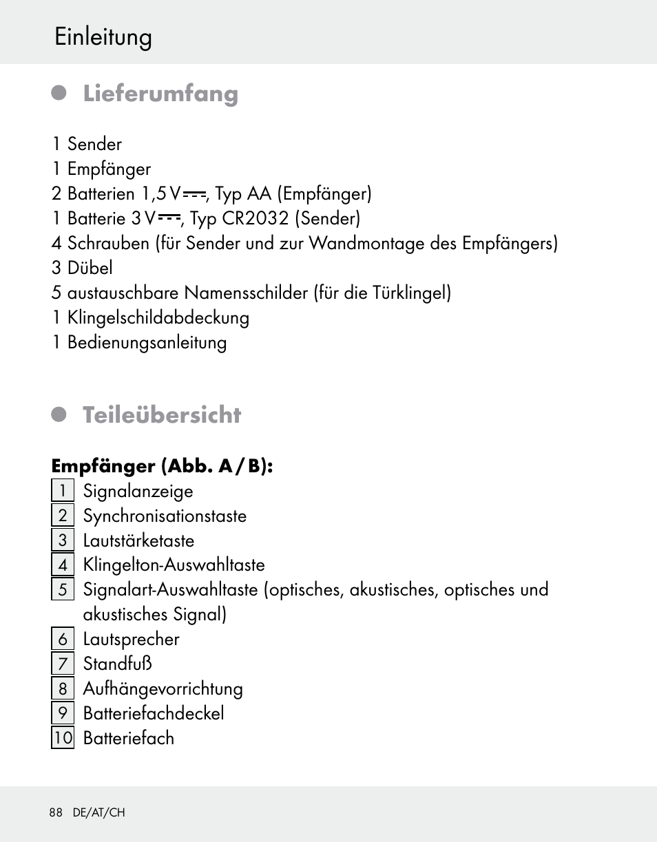Einleitung, Lieferumfang, Teileübersicht | Silvercrest Z31370A/Z31370B User Manual | Page 88 / 100