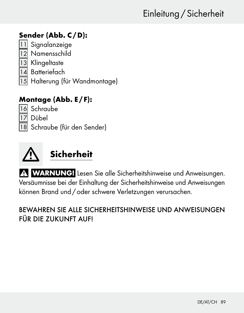Einleitung / sicherheit, Sicherheit | Silvercrest Z31370A/Z31370B User Manual | Page 89 / 100