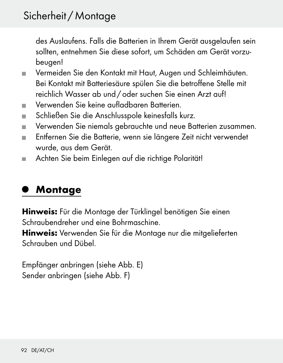 Sicherheit / montage, Montage | Silvercrest Z31370A/Z31370B User Manual | Page 92 / 100