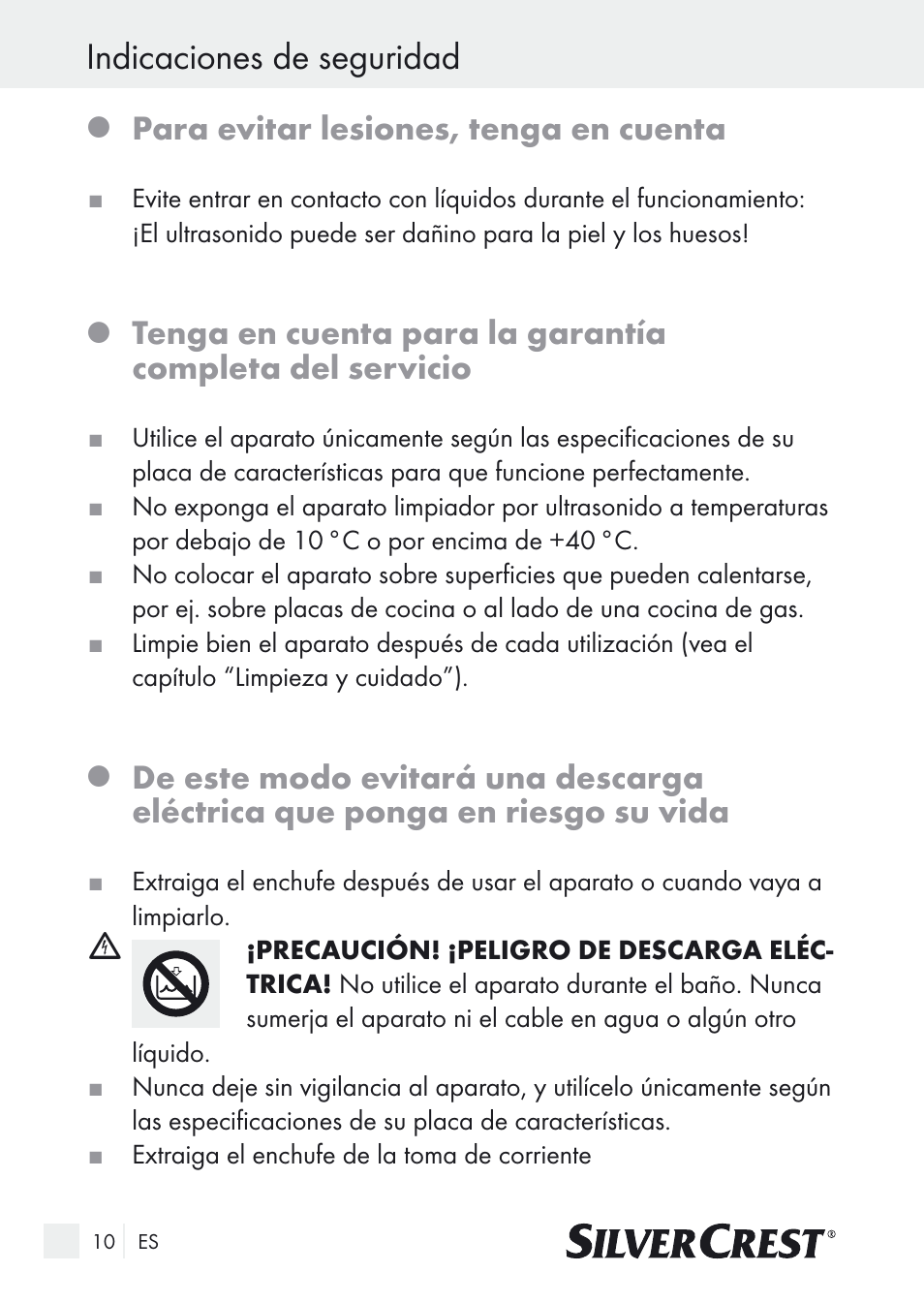 Indicaciones de seguridad, Para evitar lesiones, tenga en cuenta | Silvercrest SUR 46 A1 User Manual | Page 10 / 109