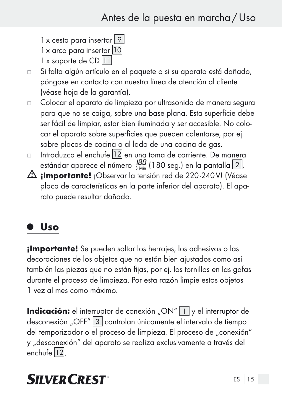 Antes de la puesta en marcha / uso | Silvercrest SUR 46 A1 User Manual | Page 15 / 109