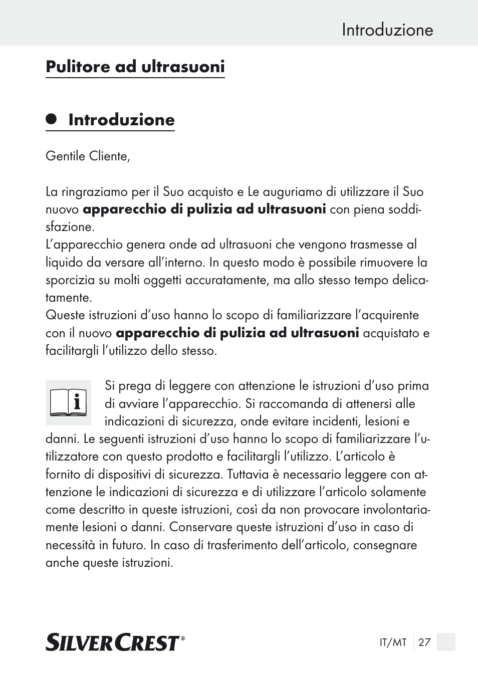 Introduzione, Pulitore ad ultrasuoni | Silvercrest SUR 46 A1 User Manual | Page 27 / 109