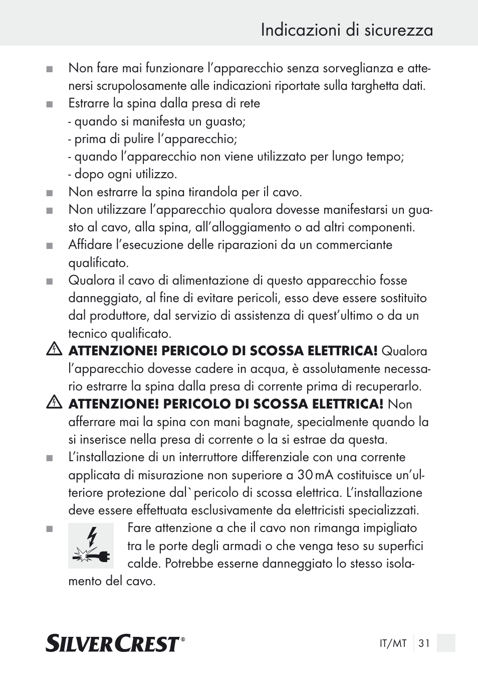 Indicazioni di sicurezza | Silvercrest SUR 46 A1 User Manual | Page 31 / 109