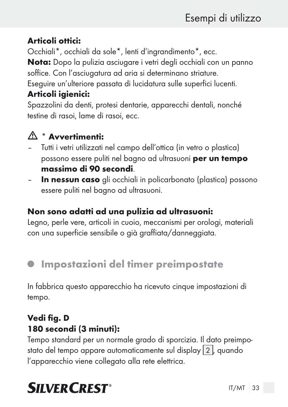 Esempi di utilizzo, Impostazioni del timer preimpostate | Silvercrest SUR 46 A1 User Manual | Page 33 / 109