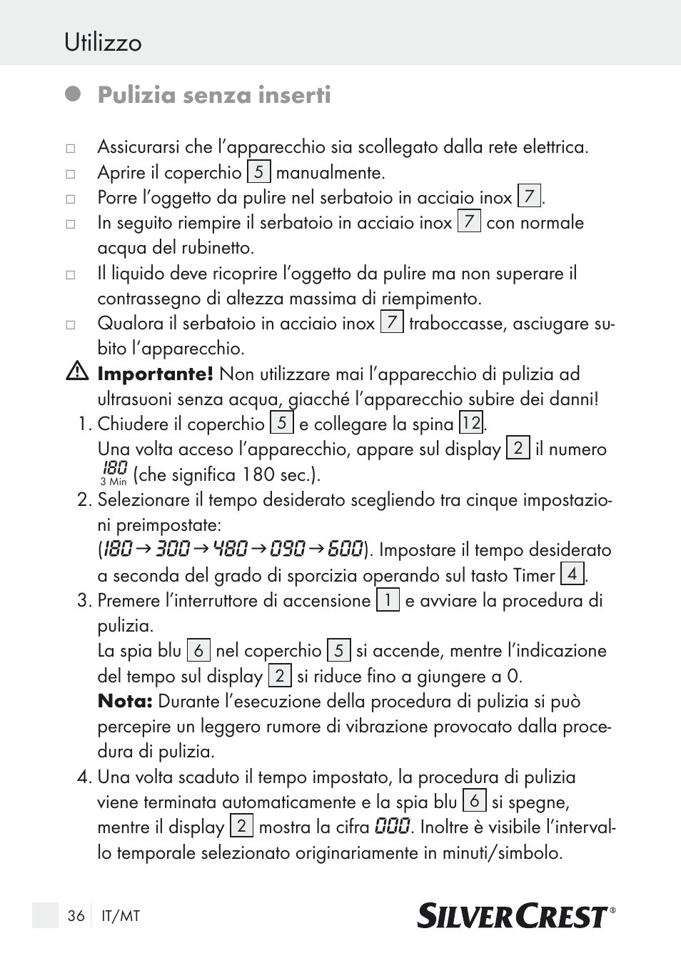 Utilizzo, Pulizia senza inserti | Silvercrest SUR 46 A1 User Manual | Page 36 / 109