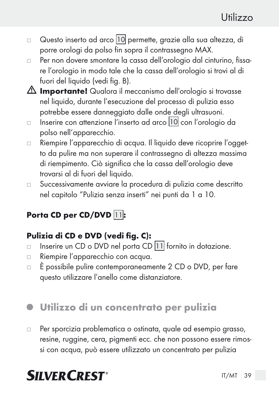 Utilizzo, Utilizzo di un concentrato per pulizia | Silvercrest SUR 46 A1 User Manual | Page 39 / 109