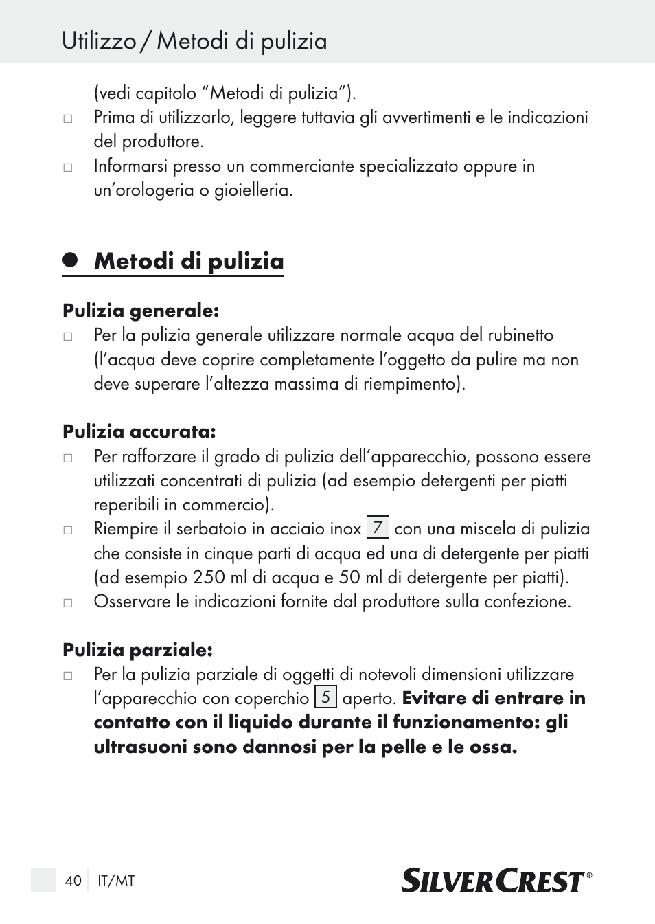 Utilizzo / metodi di pulizia, Metodi di pulizia | Silvercrest SUR 46 A1 User Manual | Page 40 / 109