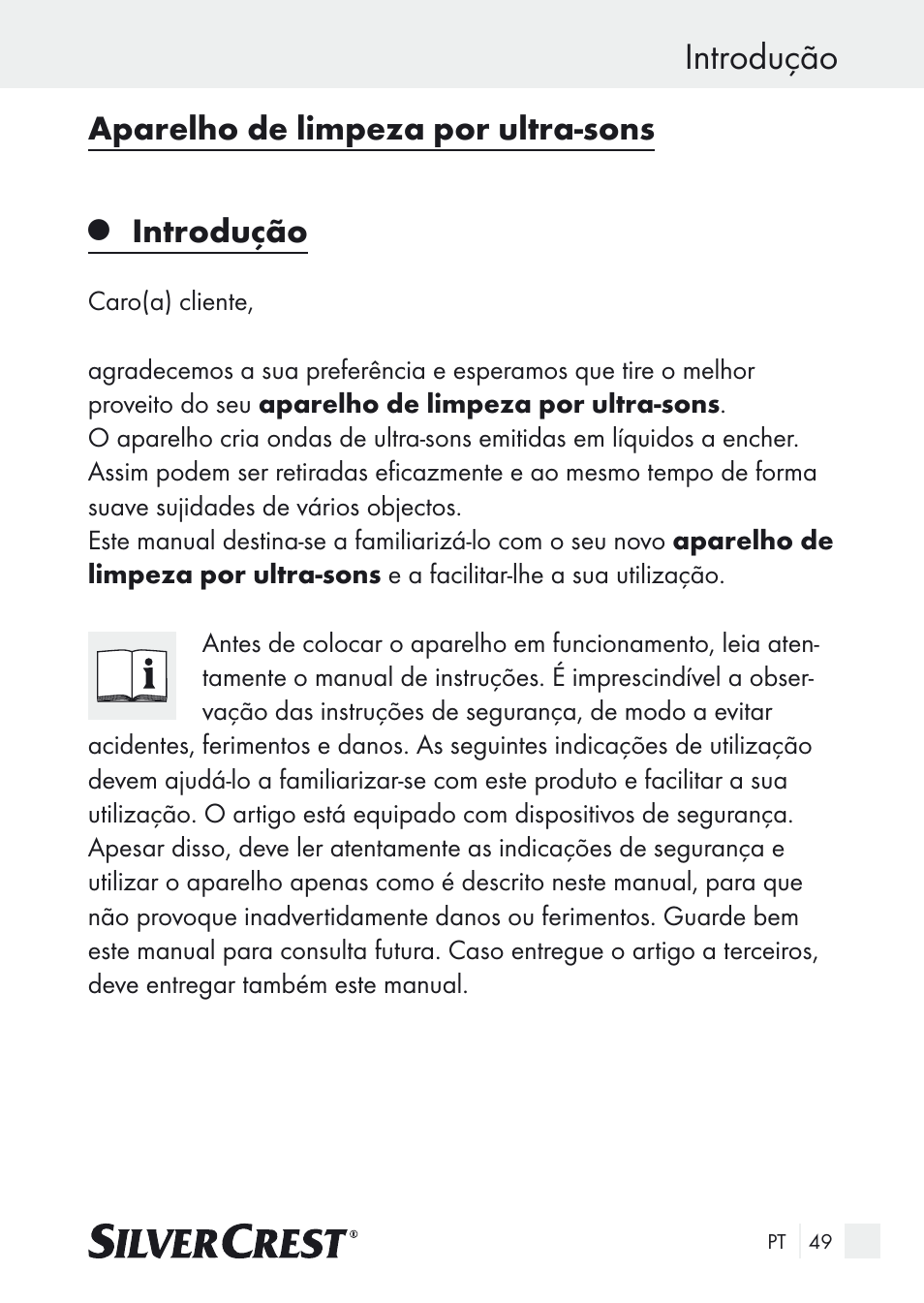 Introdução, Aparelho de limpeza por ultra-sons | Silvercrest SUR 46 A1 User Manual | Page 49 / 109