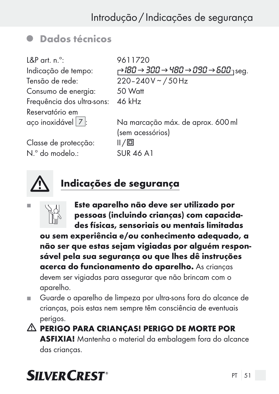 Introdução / indicações de segurança, Dados técnicos, Indicações de segurança | Silvercrest SUR 46 A1 User Manual | Page 51 / 109