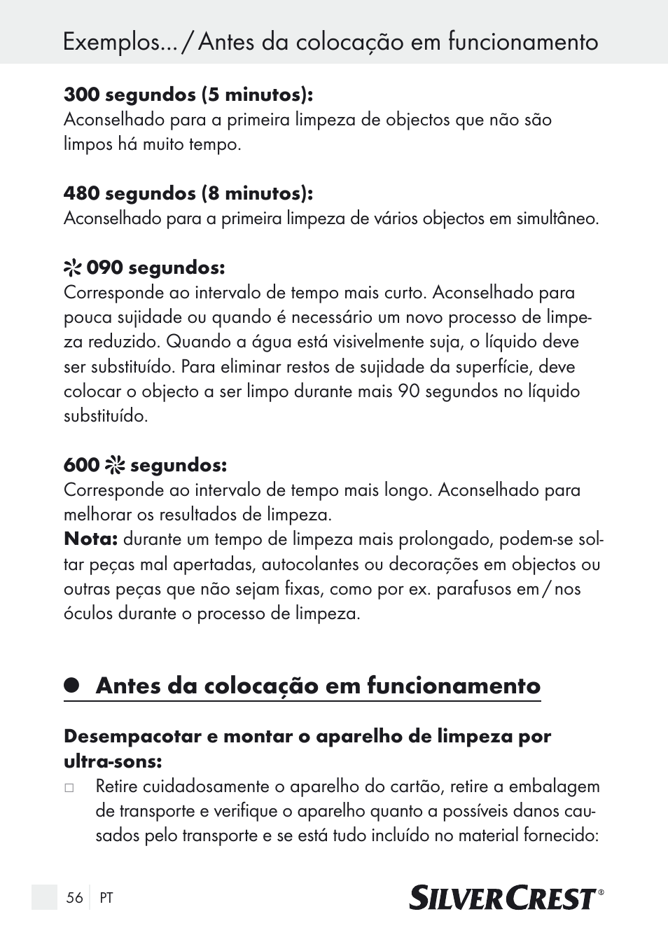 Exemplos... / antes da colocação em funcionamento, Antes da colocação em funcionamento | Silvercrest SUR 46 A1 User Manual | Page 56 / 109