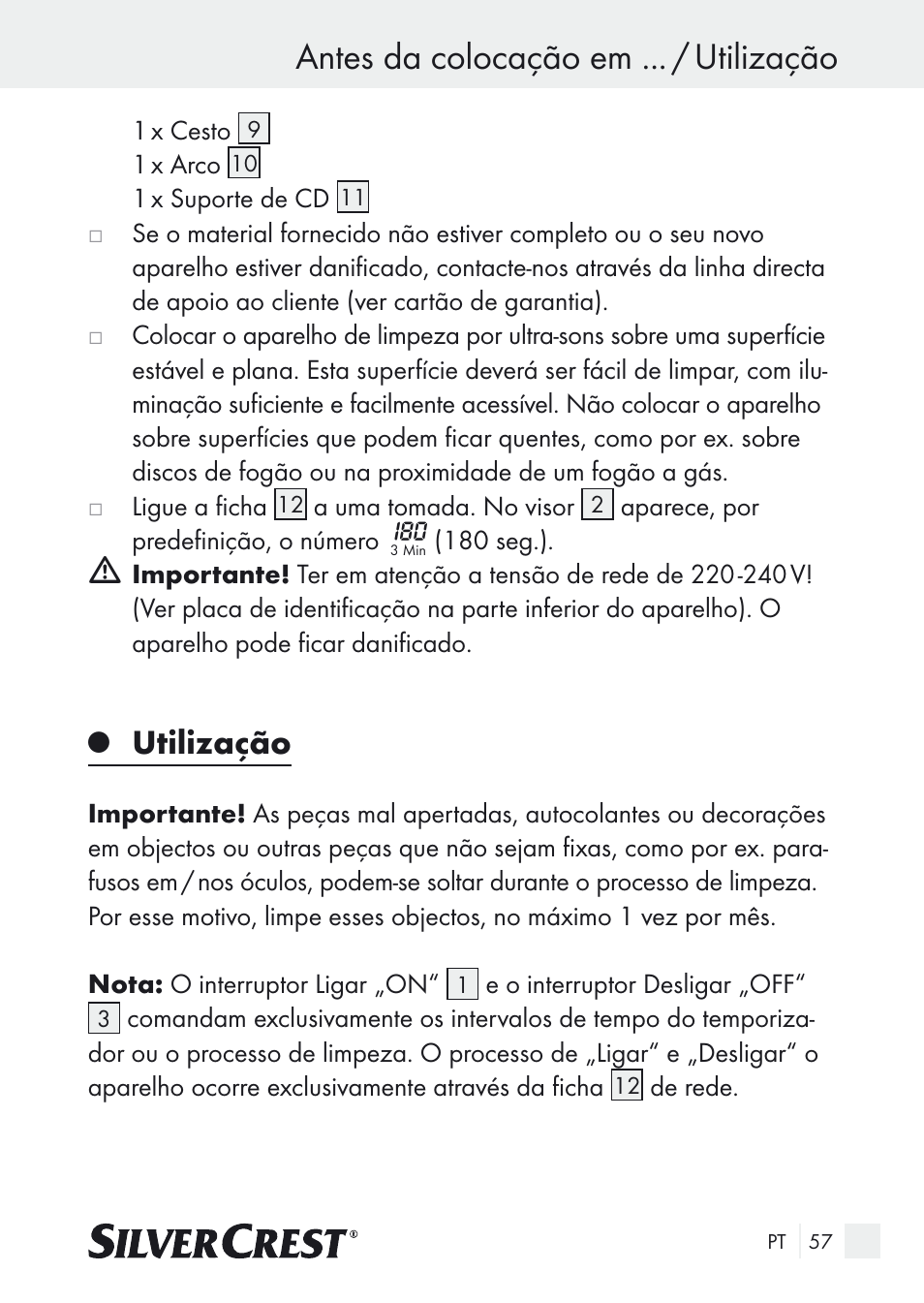 Antes da colocação em ... / utilização, Utilização | Silvercrest SUR 46 A1 User Manual | Page 57 / 109