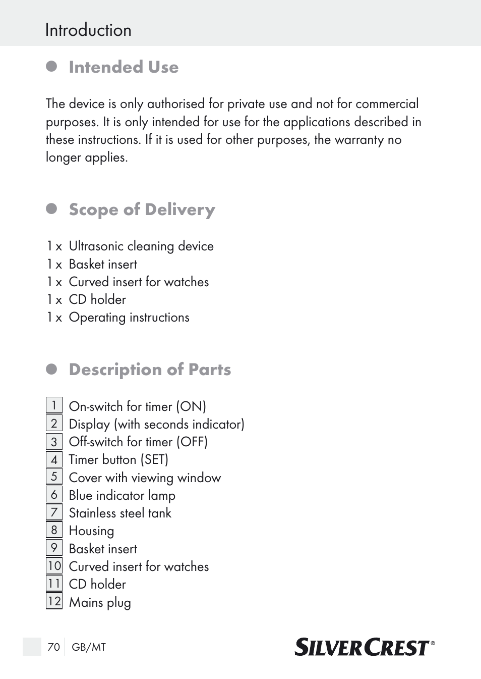 Introduction, Intended use, Scope of delivery | Description of parts | Silvercrest SUR 46 A1 User Manual | Page 70 / 109