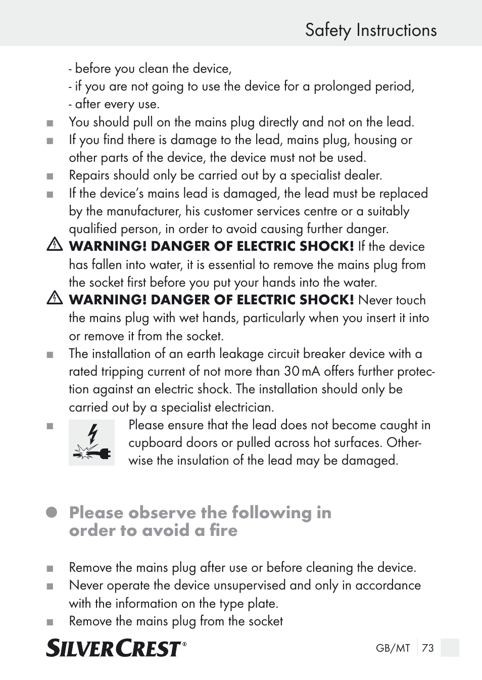 Safety instructions | Silvercrest SUR 46 A1 User Manual | Page 73 / 109