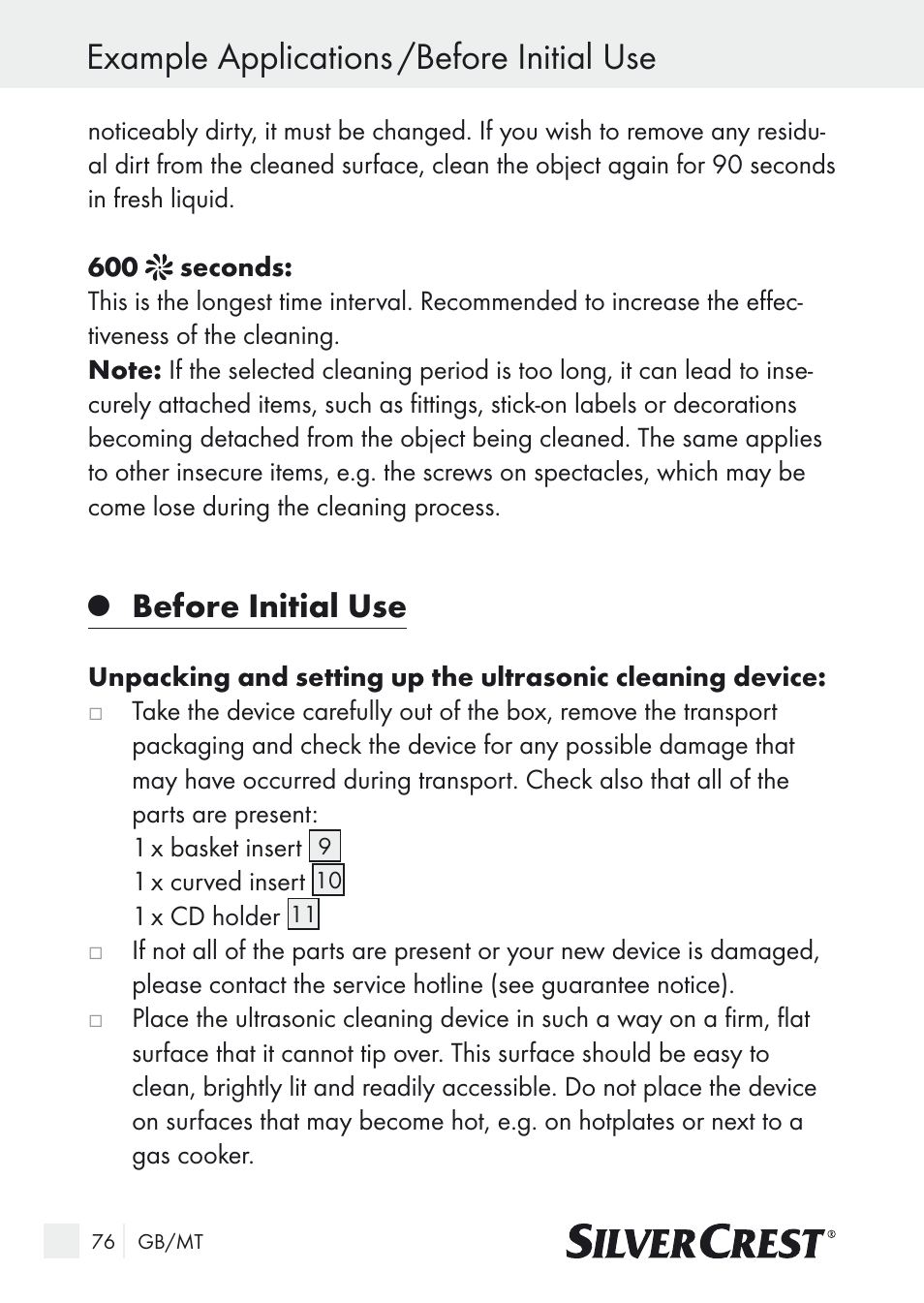 Example applications /before initial use, Before initial use | Silvercrest SUR 46 A1 User Manual | Page 76 / 109