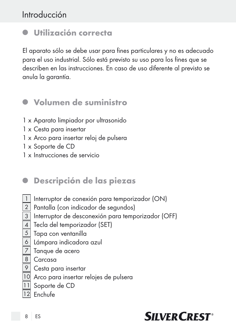 Introducción, Utilización correcta, Volumen de suministro | Descripción de las piezas | Silvercrest SUR 46 A1 User Manual | Page 8 / 109