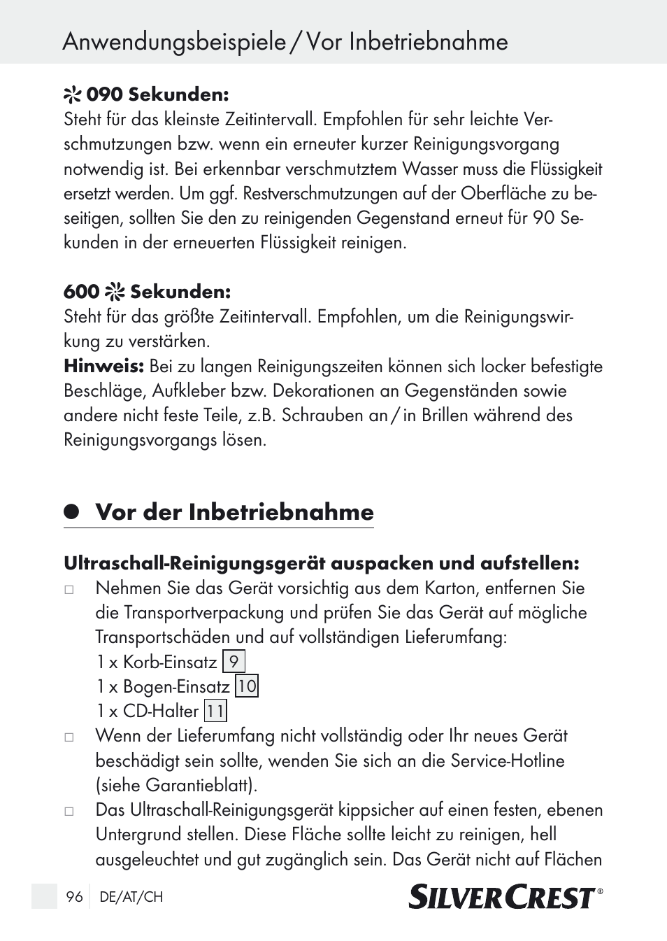 Anwendungsbeispiele / vor inbetriebnahme, Vor der inbetriebnahme | Silvercrest SUR 46 A1 User Manual | Page 96 / 109