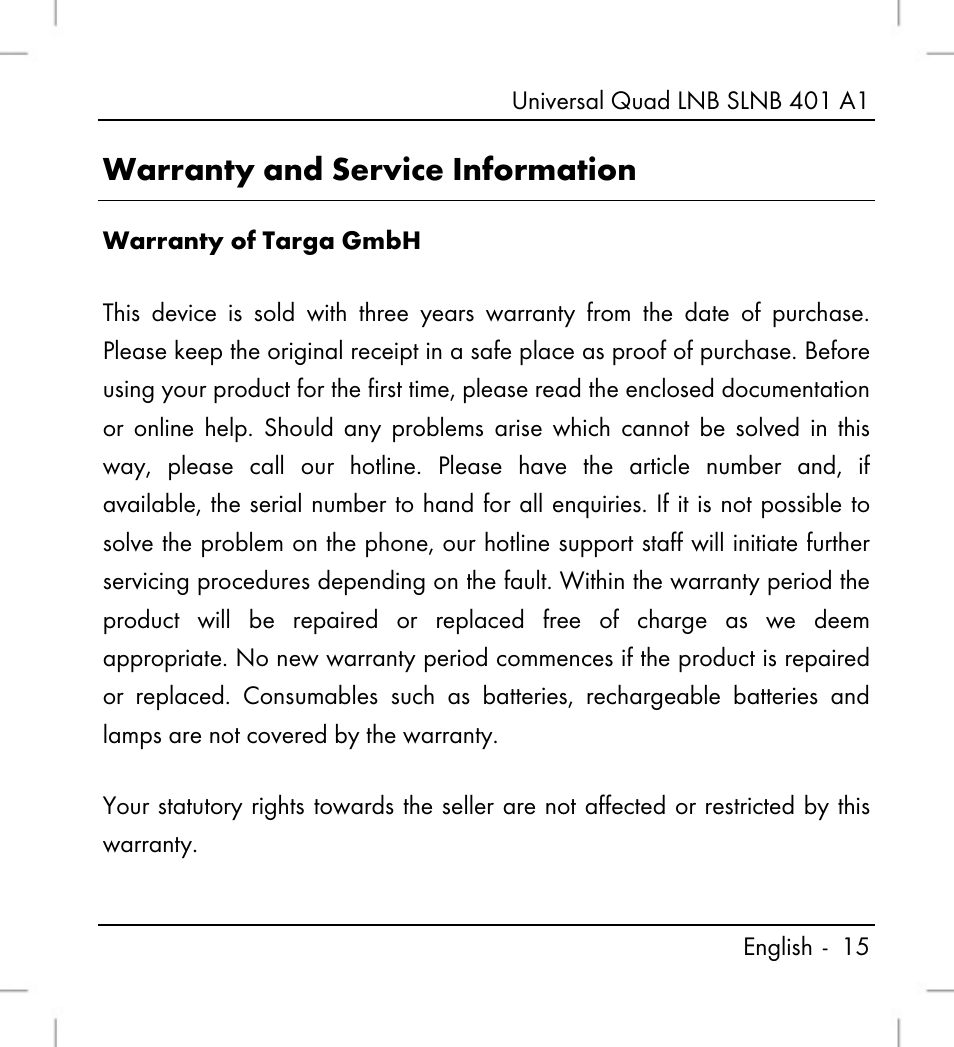 Warranty and service information | Silvercrest SLNB 401 A1 User Manual | Page 17 / 50