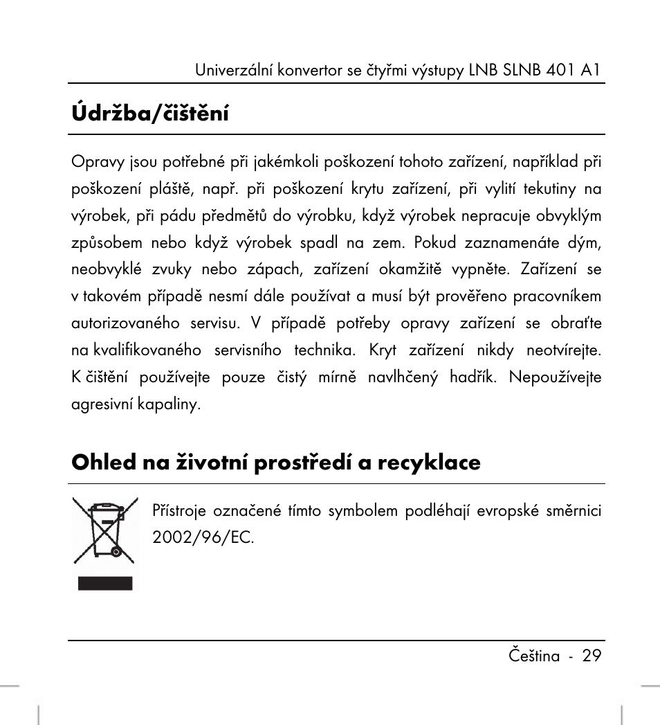 Údržba/čištění, Ohled na životní prostředí a recyklace | Silvercrest SLNB 401 A1 User Manual | Page 31 / 50