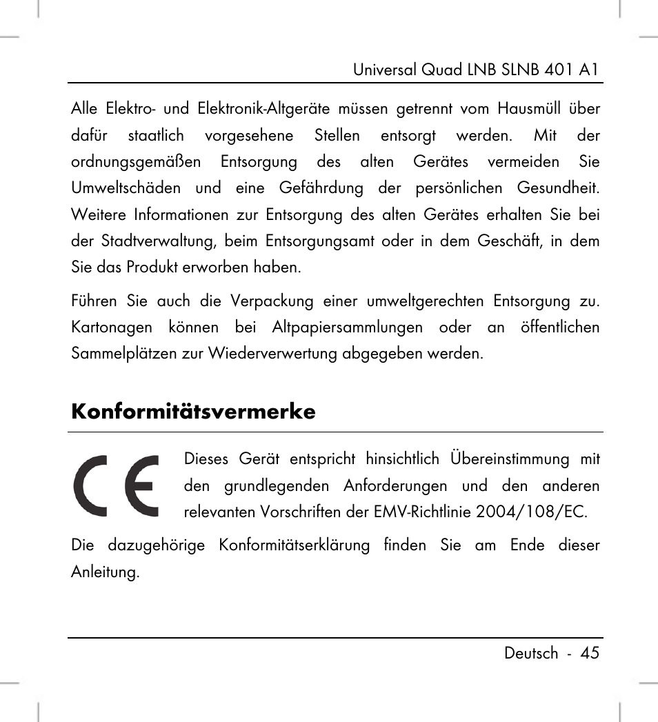 Konformitätsvermerke | Silvercrest SLNB 401 A1 User Manual | Page 47 / 50