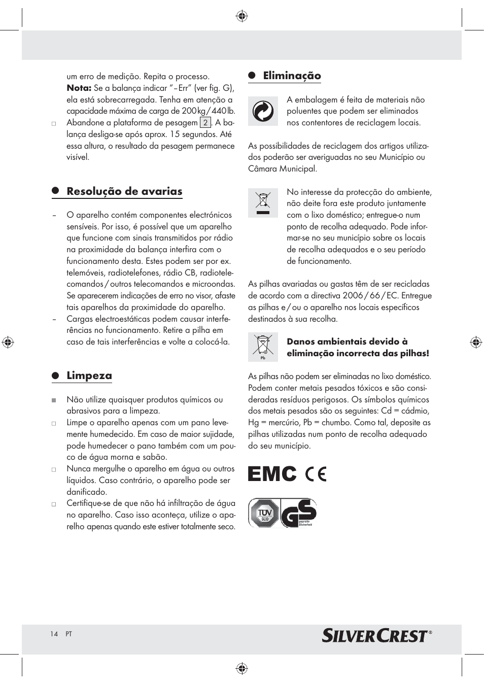 Resolução de avarias, Limpeza, Eliminação | Silvercrest Z30965 User Manual | Page 14 / 21