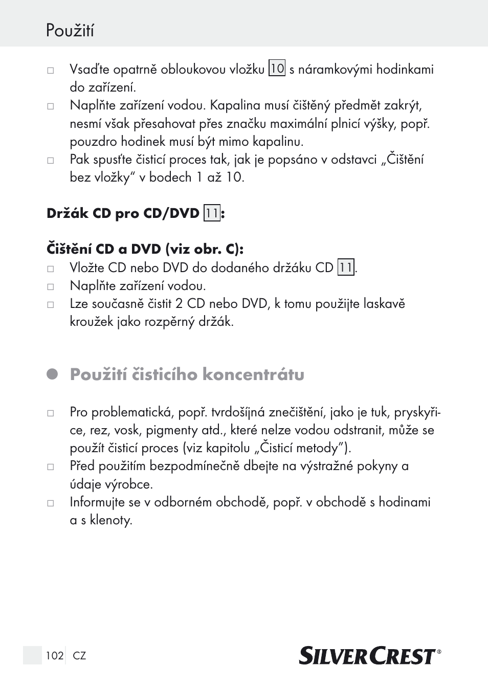 Použití, Použití čisticího koncentrátu | Silvercrest SUR 46 A1 User Manual | Page 102 / 149