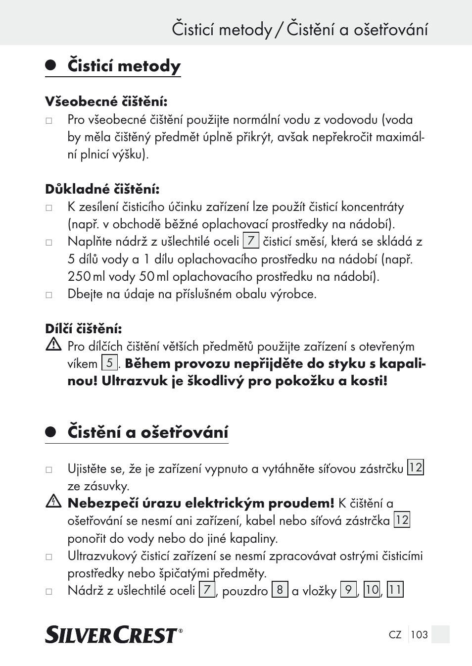 Čisticí metody / čistění a ošetřování, Čisticí metody, Čistění a ošetřování | Silvercrest SUR 46 A1 User Manual | Page 103 / 149