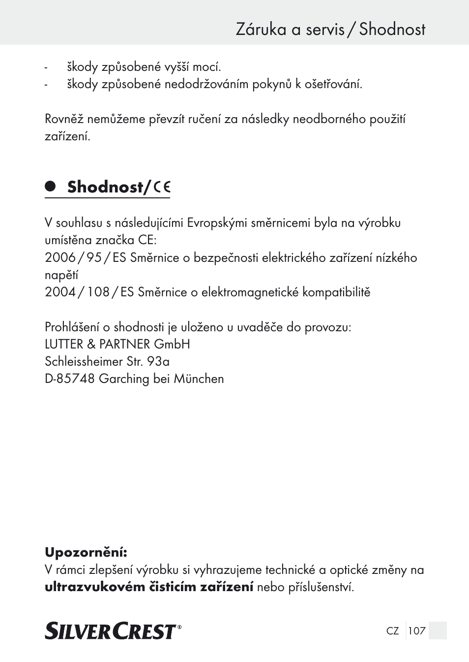 Záruka a servis / shodnost, Shodnost | Silvercrest SUR 46 A1 User Manual | Page 107 / 149